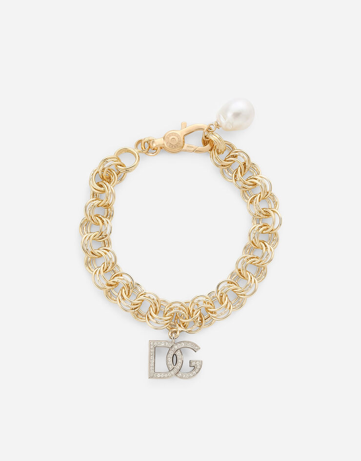 Dolce & Gabbana Logo bracelet in yellow and white 18kt gold with colorless sapphires White and yellow gold WBMZ2GWSAPW