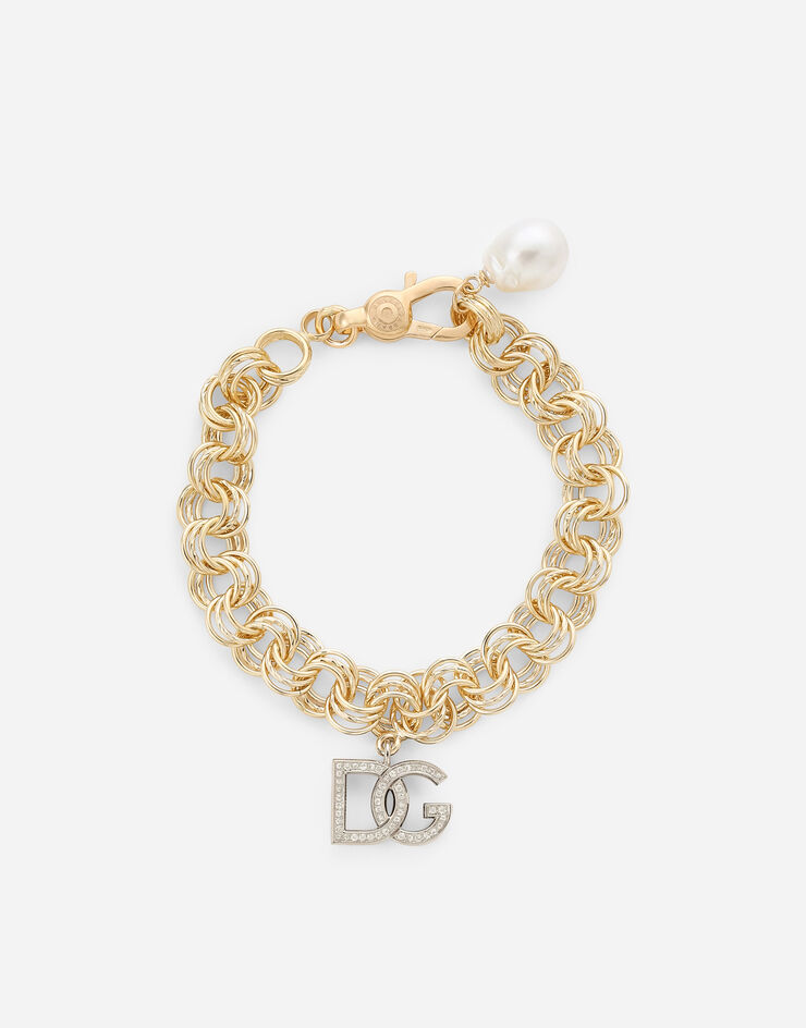 Dolce & Gabbana Bracelet Logo en or jaune et blanc 18 ct avec saphirs incolores Or Blanc / Or Jaune WBMZ2GWSAPW
