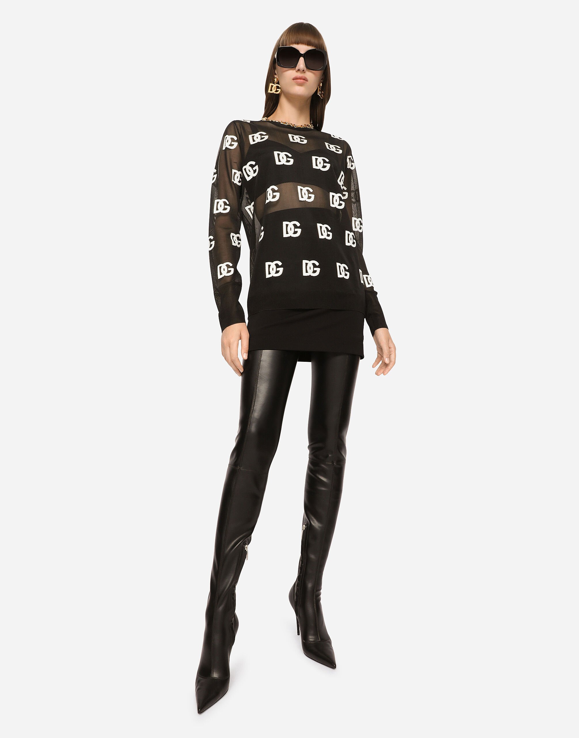 Sheer sweater with all-over DG logo in Multicolor for Women