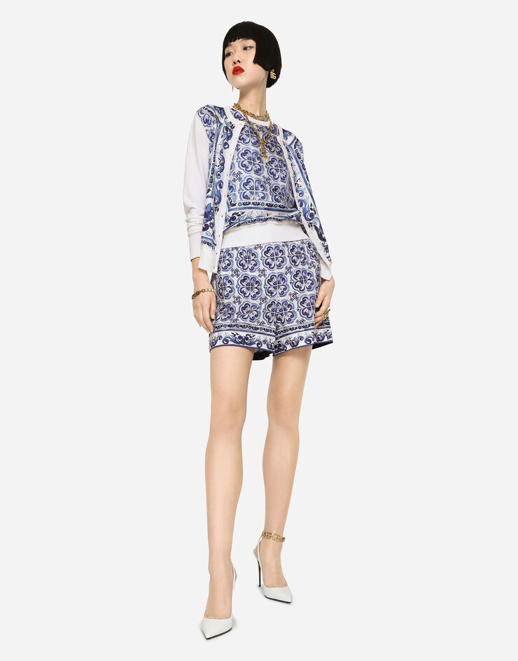 Dolce & Gabbana Sleeveless silk and twill sweater with majolica print Multicolor FXH17TJASW1