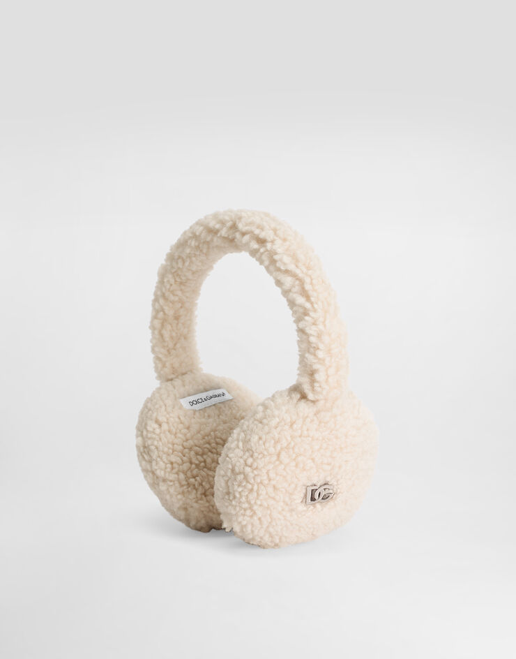 Dolce & Gabbana Fur-like earmuffs with DG logo White LB7A36FUP7K