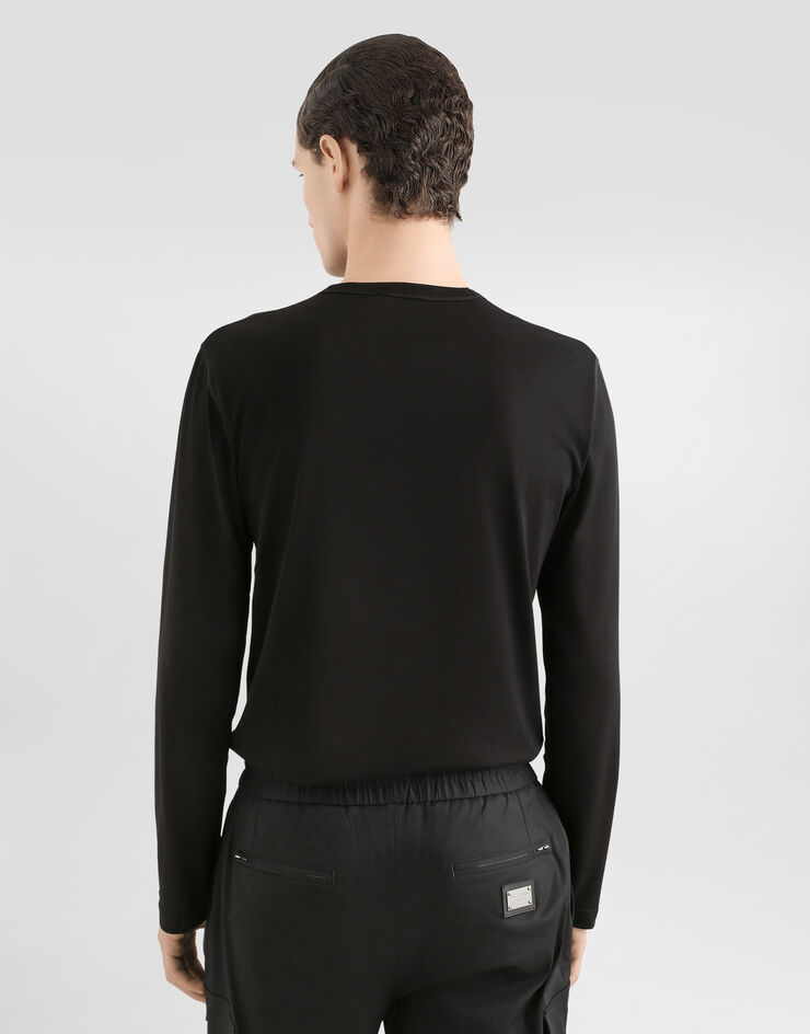 Dolce&Gabbana Langarm-T-Shirt mit Logoplakette Schwarz G8PV0TG7F2I