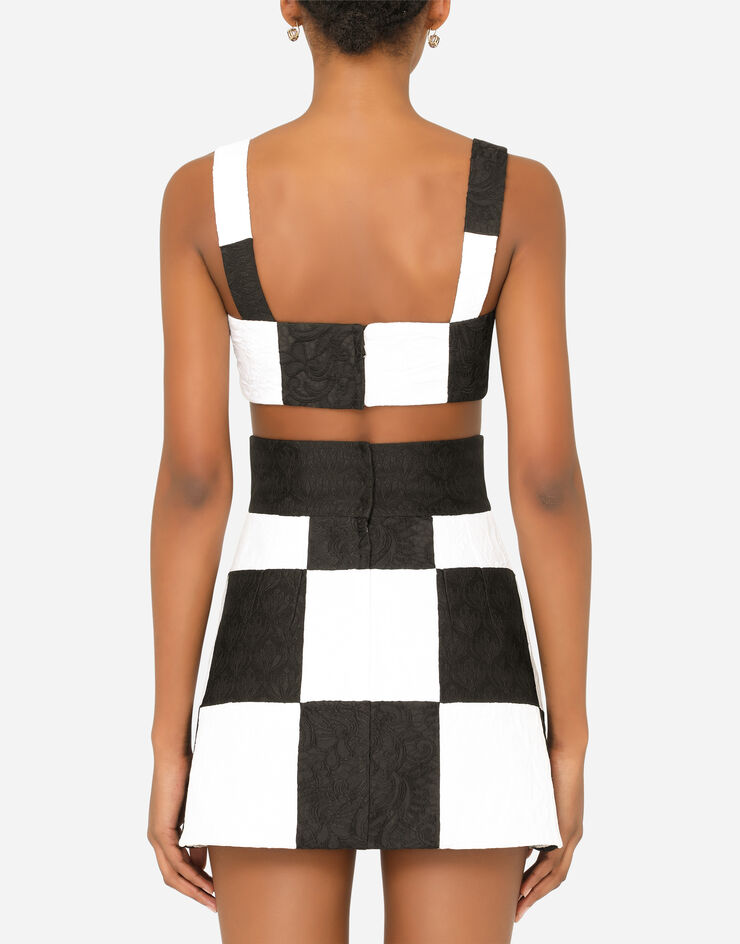 Dolce & Gabbana Damier patchwork jacquard bustier top BLUE F7Q34TGDX76