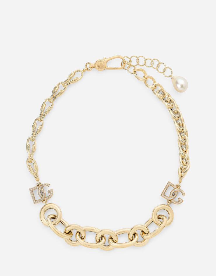 Dolce & Gabbana Ожерелье Logo из желтого золота 18 карат с бесцветными сапфирами Желтое Золото WNMY2GWSAPW