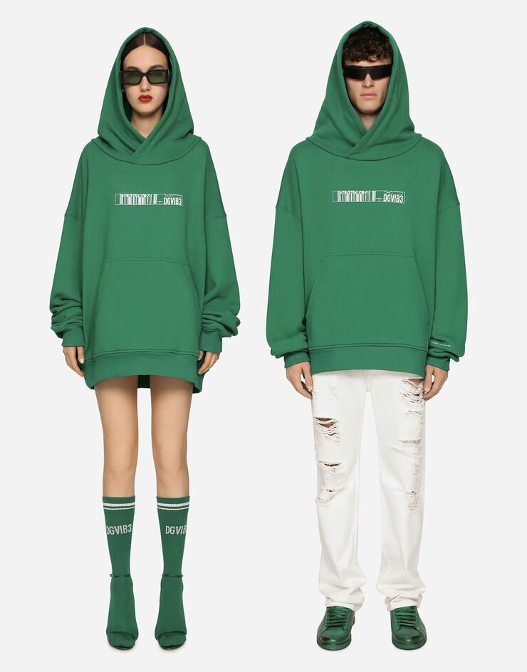 Dolce & Gabbana Jersey hoodie with DGVIB3 print Green G9AKPTG7K3E