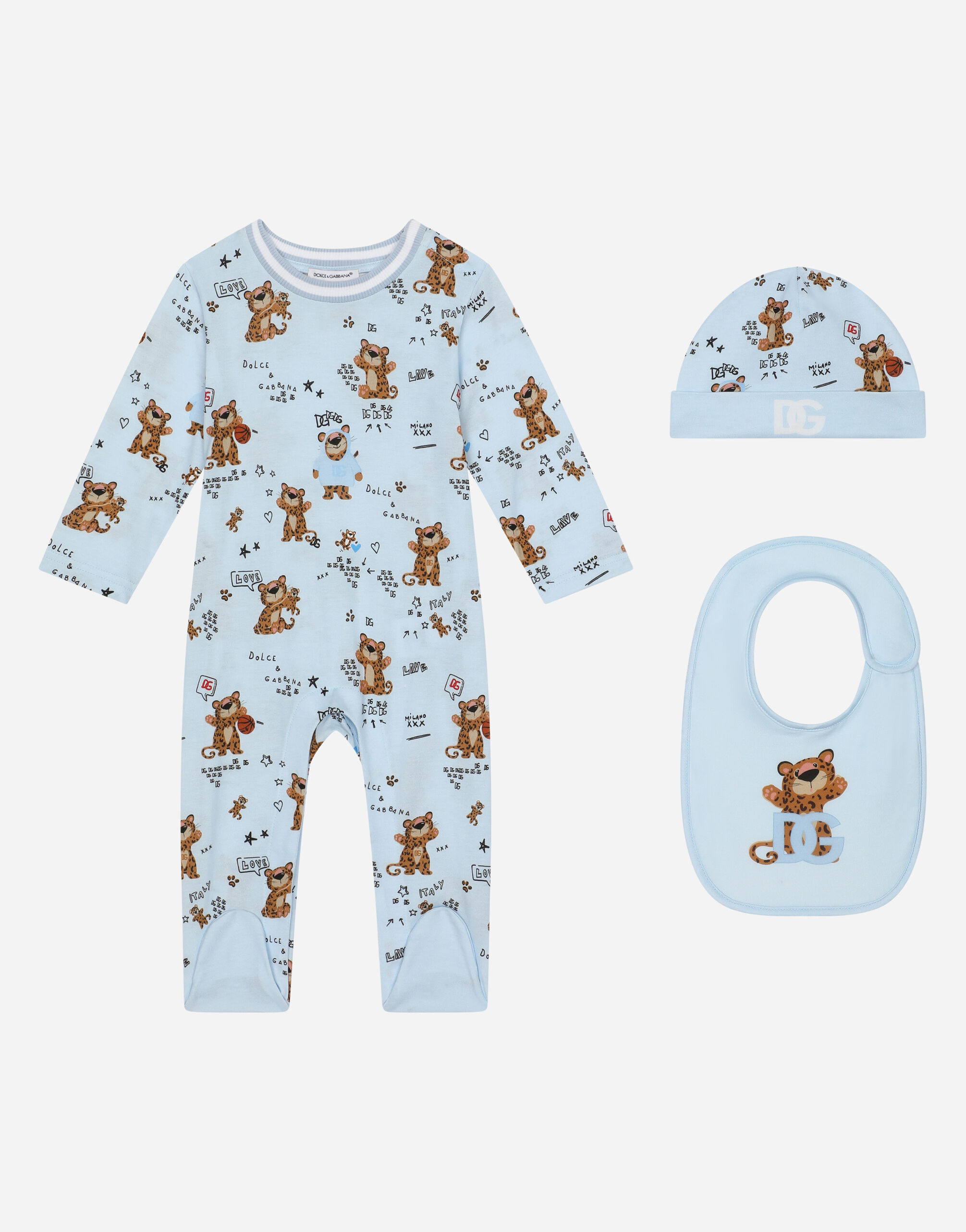 Dolce & Gabbana Geschenkset 3-teilig aus Jersey Print Baby Leo Mehrfarbig L21O84G7EX8