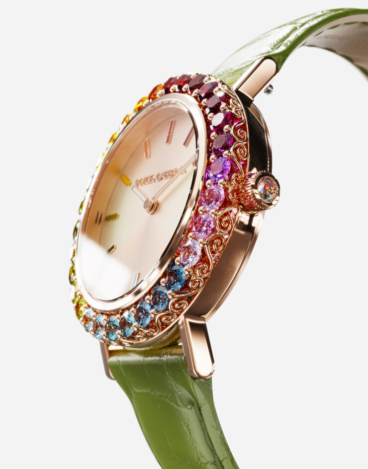 Dolce & Gabbana Часы Iris из розового золота с разноцветными камнями ЗЕЛЕНЫЙ WWLB2GXA1XA