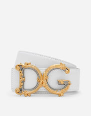 Dolce & Gabbana Leather belt with baroque DG logo White BE1336AZ831