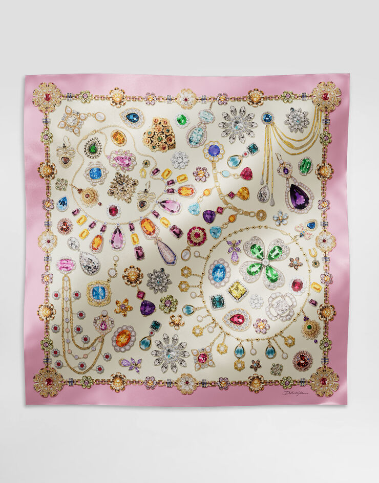 Dolce & Gabbana Fular en sarga de seda con estampado de joyas 90 x 90 Imprima FN090RGDCXR