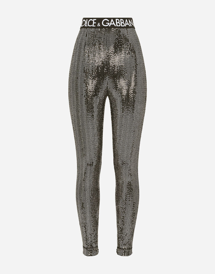 Jersey leggings with sequins in Silver for