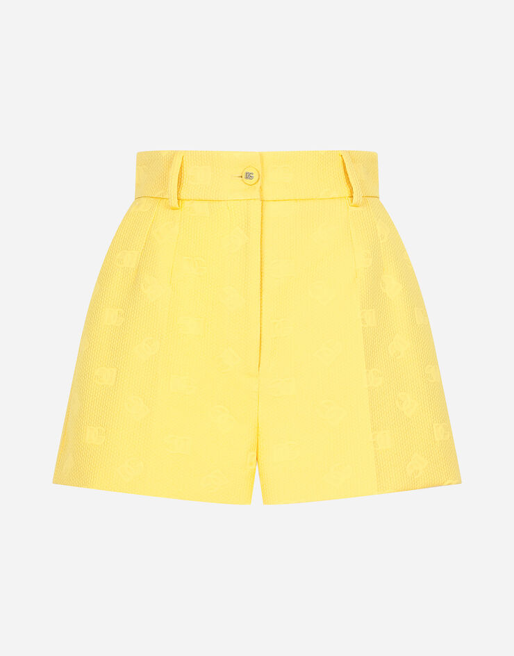 Jacquard shorts with all-over DG logo in Yellow for Women | Dolce&Gabbana®
