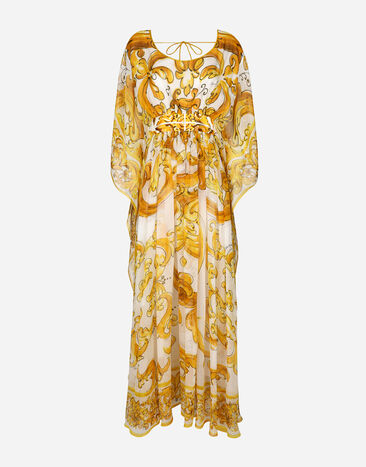 Dolce & Gabbana Long silk chiffon dress with majolica print Print F6AEITHH5A1