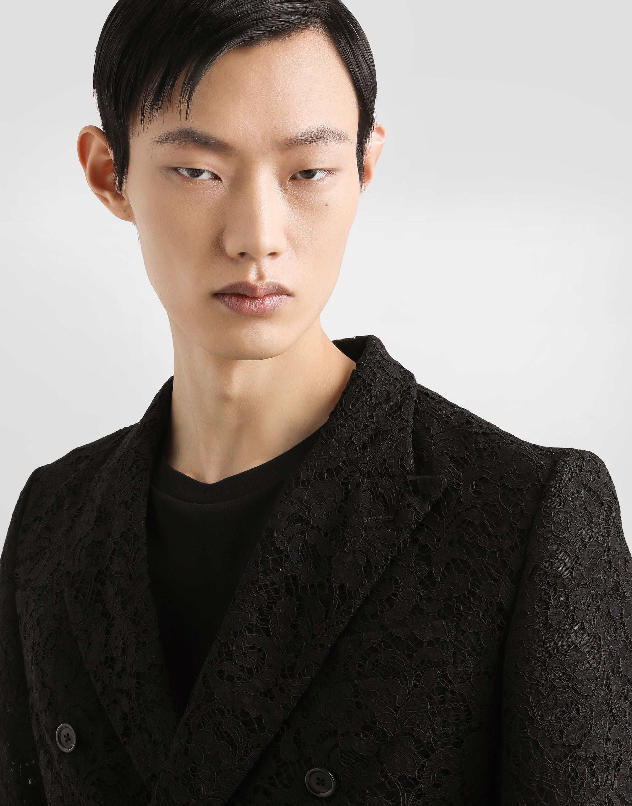 Sicilia double-breasted jacket in cordonetto lace in Black for Men