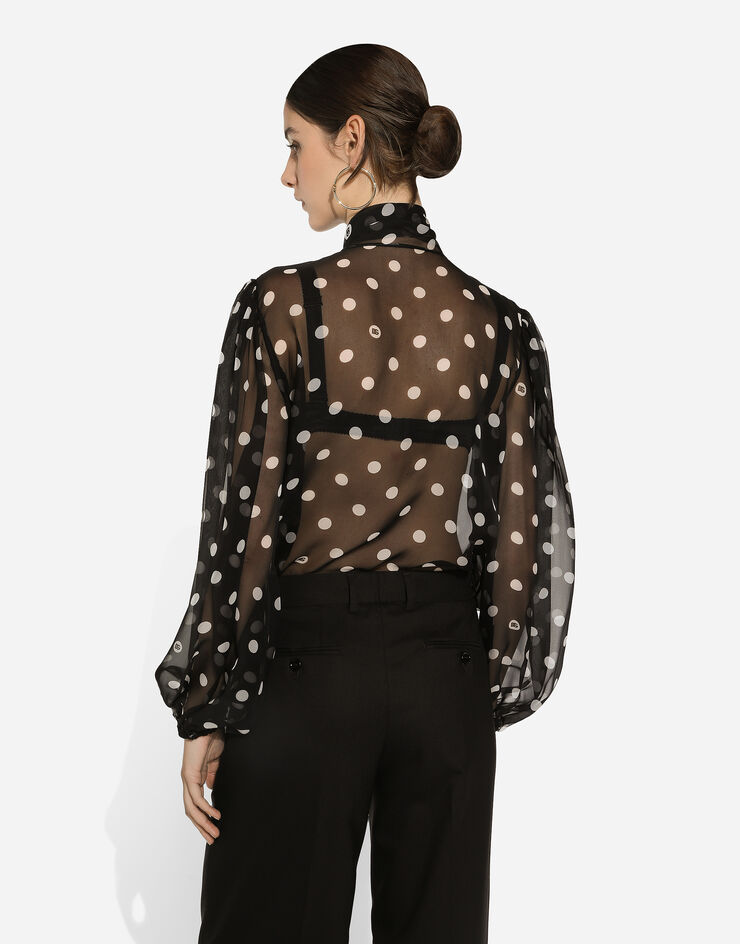 Dolce & Gabbana Bluse mit Schluppenbändern aus Chiffon Punkteprint Drucken F778TTIS1VH