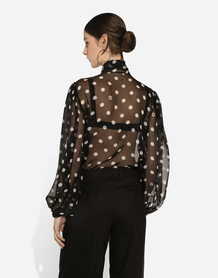 Dolce & Gabbana Blusa con chalina de chifón con estampado de lunares Imprima F778TTIS1VH