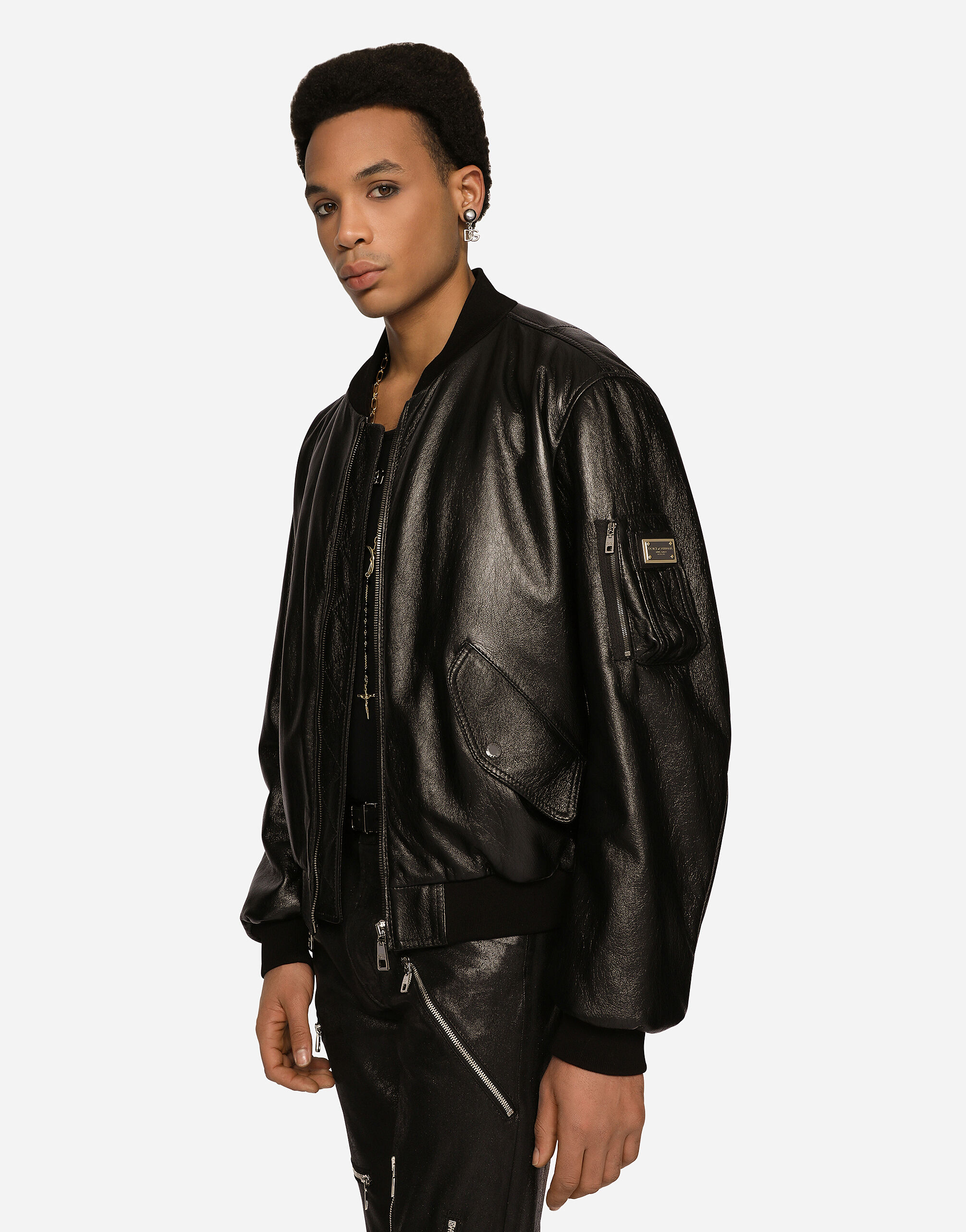 Dolce and gabbana discount black leather jacket