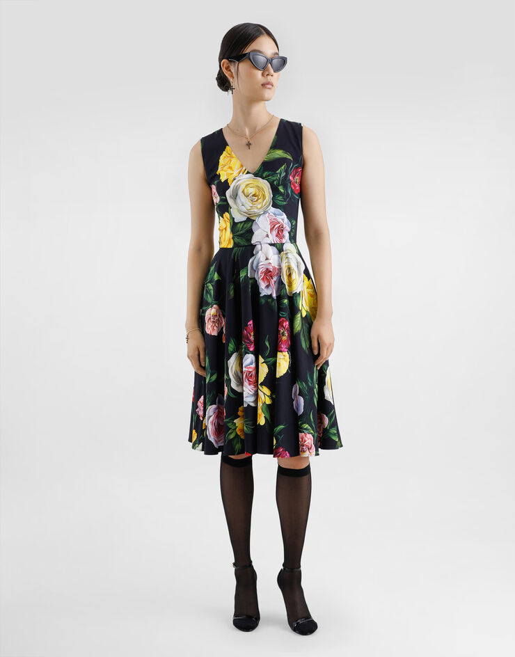 Dolce & Gabbana Peony and rose-print cady calf-length dress with circle skirt Print F6TLCTFSRPH