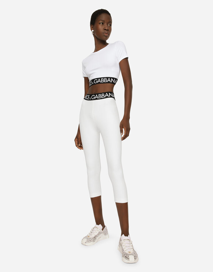 Dolce & Gabbana Cropped jersey T-shirt with branded elastic White F8N50TFUEEY