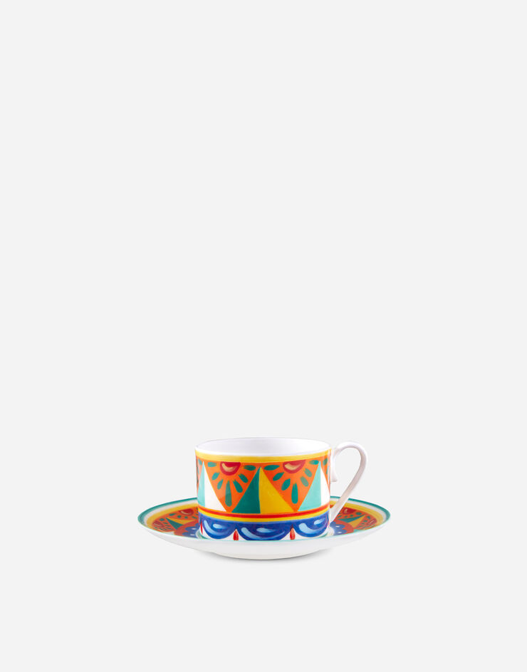 Dolce & Gabbana Tazza Tè con Piattino in Porcellana Fine Multicolor TC0S06TCA01