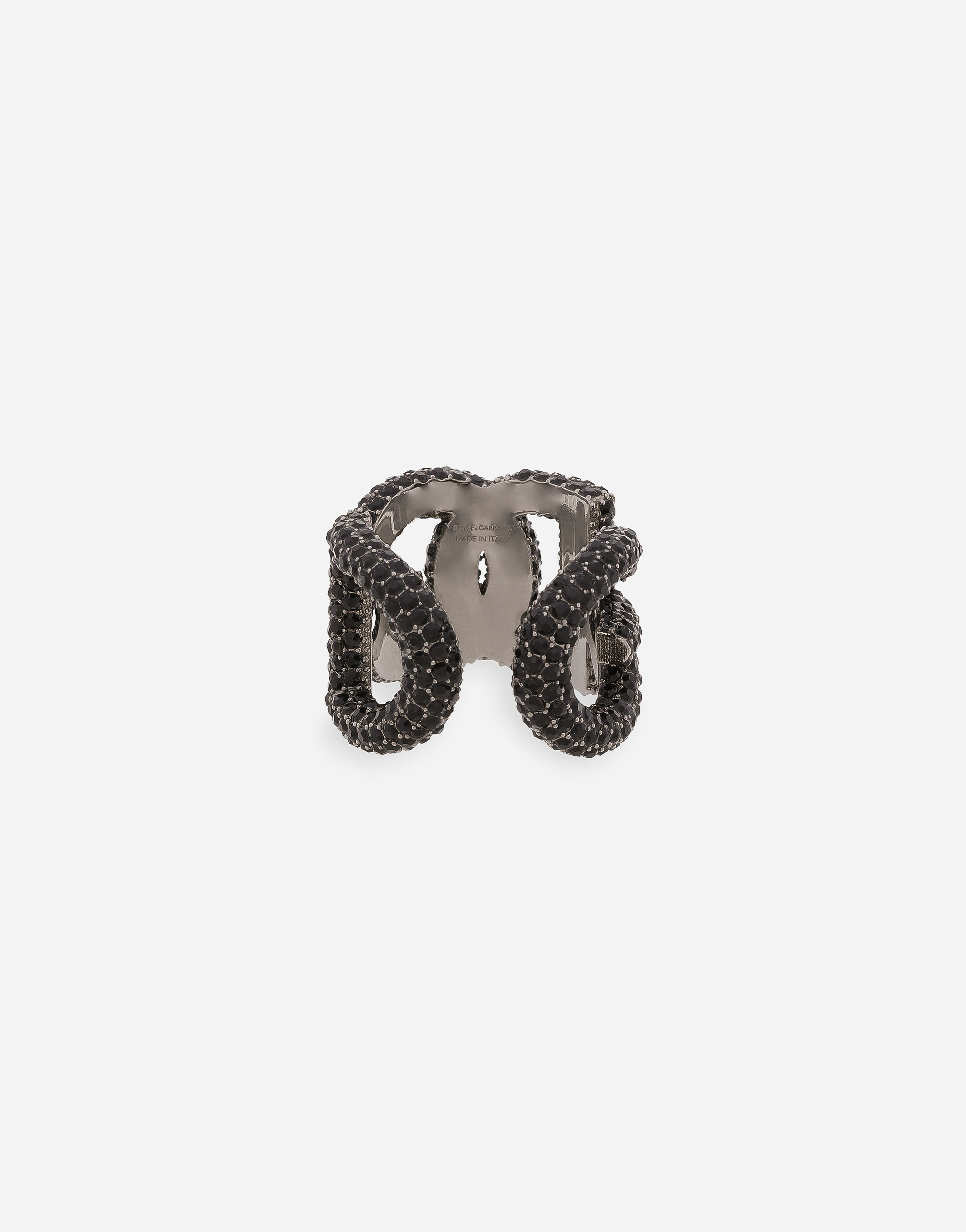 Rhinestone-detailed logo ring in Black for Men
