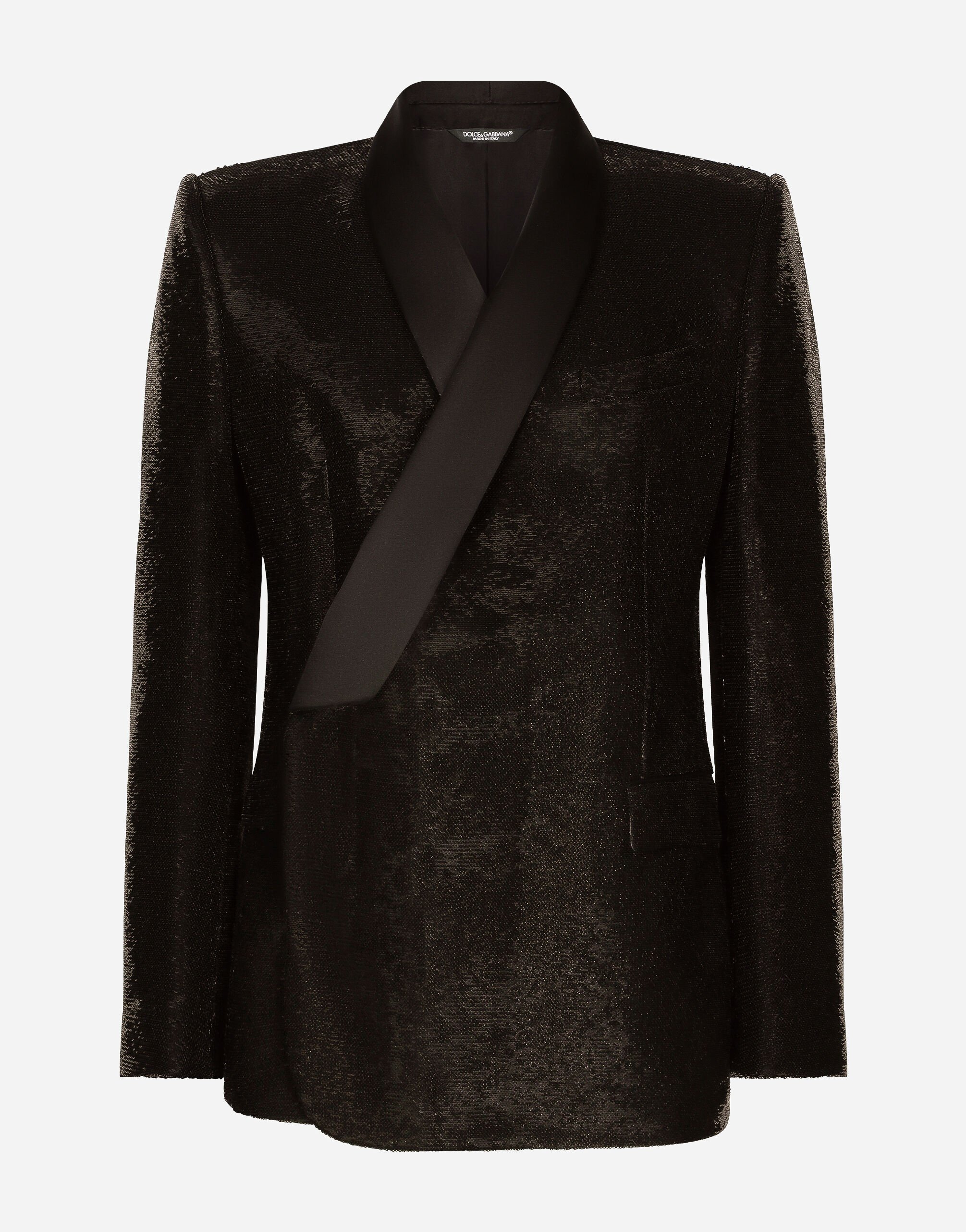 Dolce & Gabbana Giacca sicilia tuxedo doppiopetto in paillettes Argento G2QU6TFLSEP