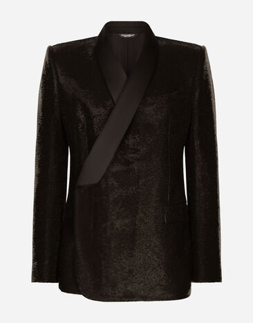 Dolce & Gabbana Zweireihige Smokingjacke Sicilia aus Pailletten Schwarz G2RR4TFLSIM