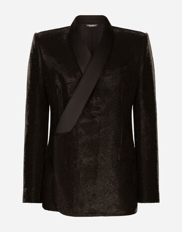Dolce & Gabbana ダブルブレストタキシードジャケット シチリアフィット スパンコール シルバー G2QU6TFLSEP