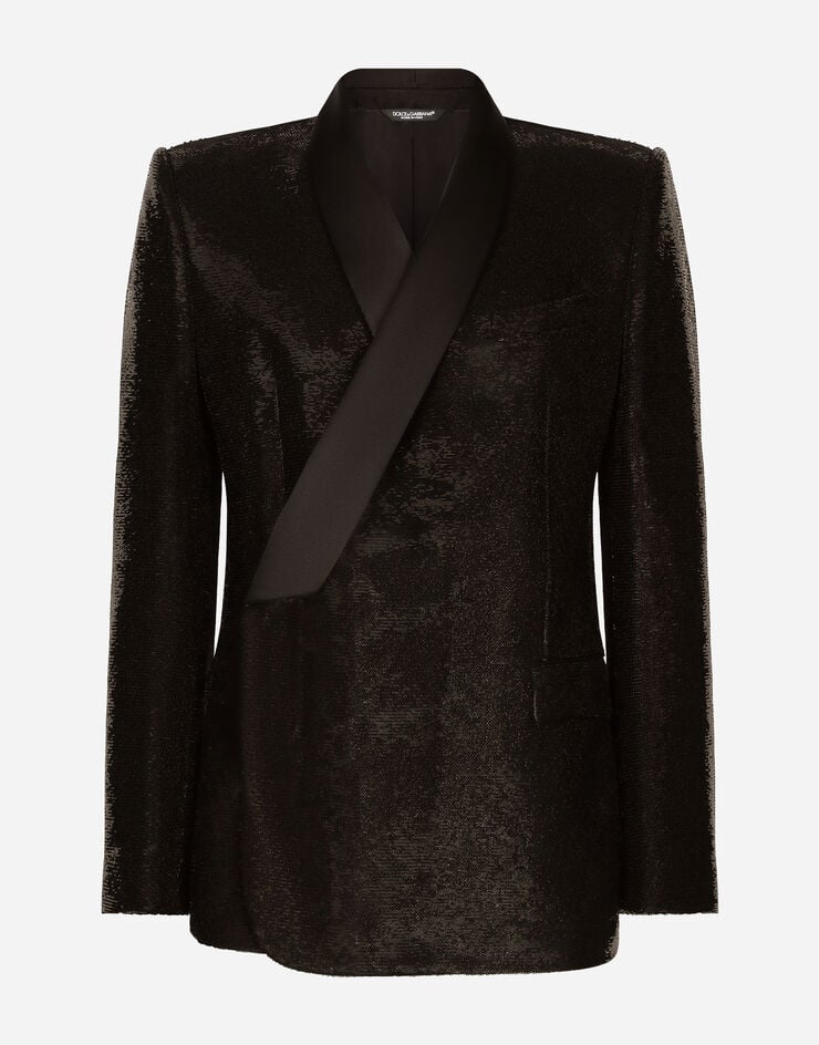 Dolce & Gabbana Sequined double-breasted Sicilia-fit tuxedo jacket Black G2RR4TFLSIM