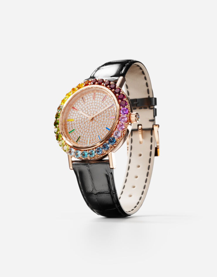 Dolce & Gabbana Montre Iris en or rose avec pierres multicolores et diamants Noir WWLB2GXA0XA