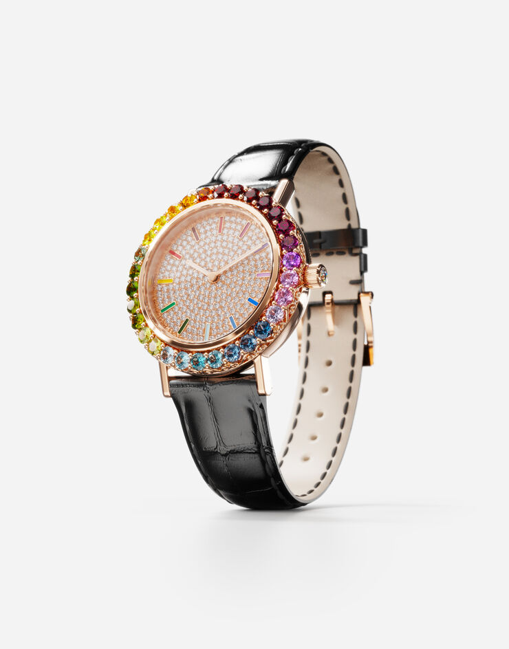 Dolce & Gabbana Uhr Iris aus Roségold mit Edelsteinen in verschiedenen Farben und Diamanten SCHWARZ WWLB2GXA0XA