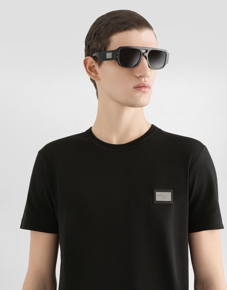 Dolce & Gabbana Cotton T-shirt with branded tag Black G8PT1TG7F2I