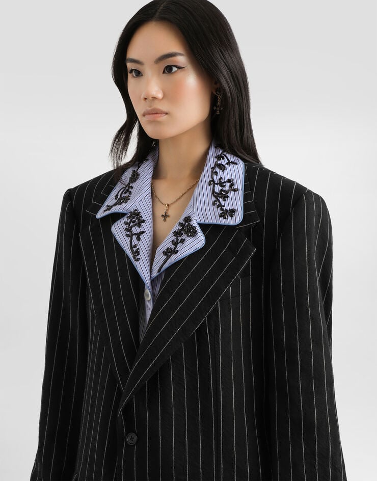 Dolce & Gabbana Sicilia single-breasted pinstripe jacket in wool and linen Multicolor F2JAATFR3F2