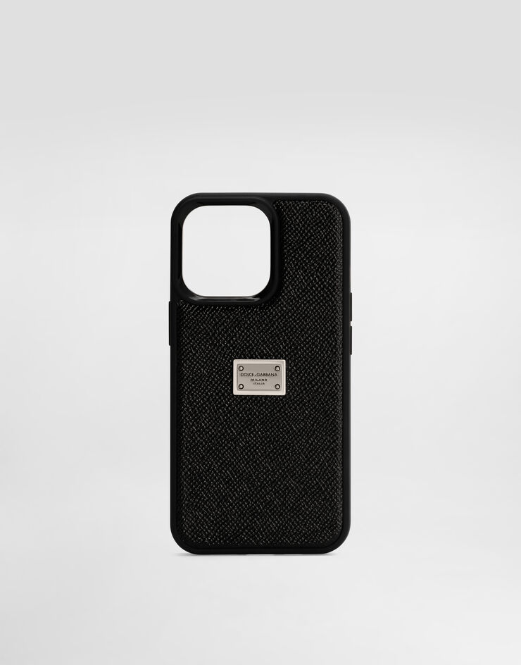 Dolce & Gabbana Calfskin iPhone 13 Pro cover with logo tag Black BP3135AG219
