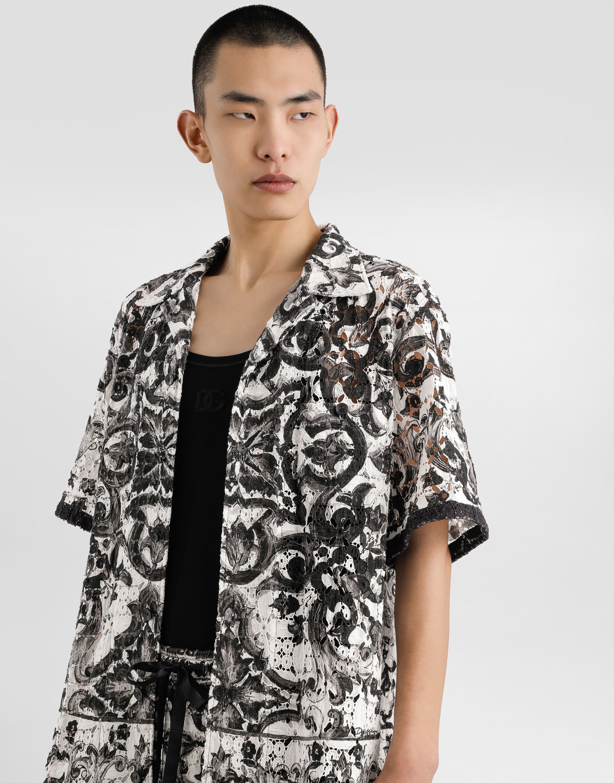 Majolica-print hawaii crochet lace shirt in Multicolor for Men