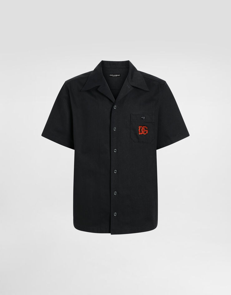 Dolce & Gabbana DG 徽标刺绣 Hawaii 衬衫 黑 G5JH9ZGJ371