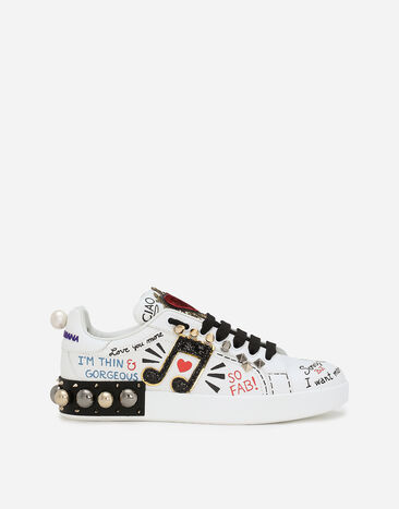 Dolce & Gabbana Printed calfskin nappa Portofino sneakers with patch and embroidery White/Pink CK1602AN298
