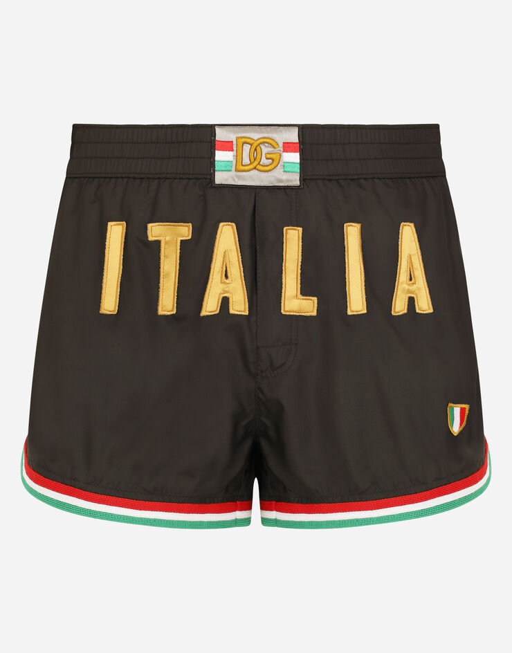 Dolce & Gabbana Short swim shorts with Italy DG patch Nero M4C01TFUSFW