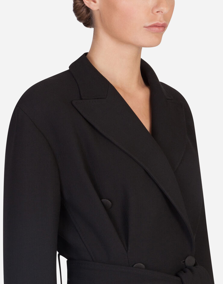 Dolce & Gabbana Belted double-breasted crepe coat Black F0AC0TFU3QE