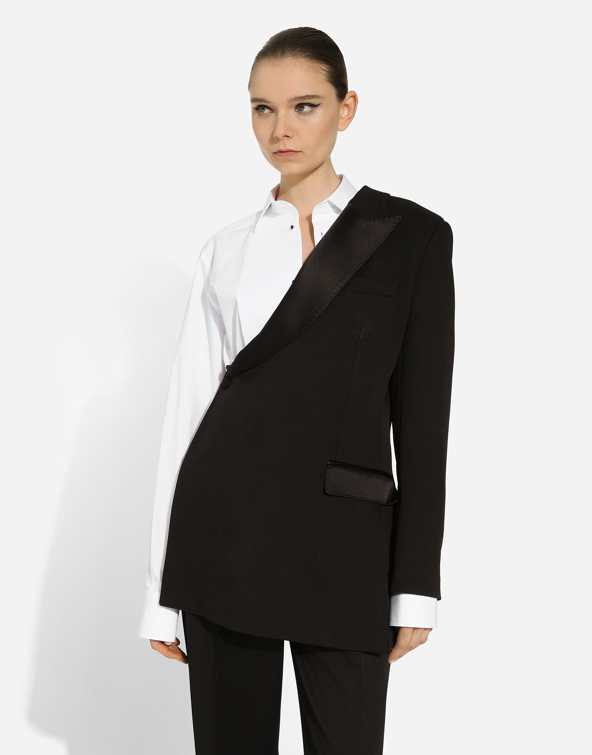 One-shoulder wool gabardine jacket in Black for Women | Dolce&Gabbana® US