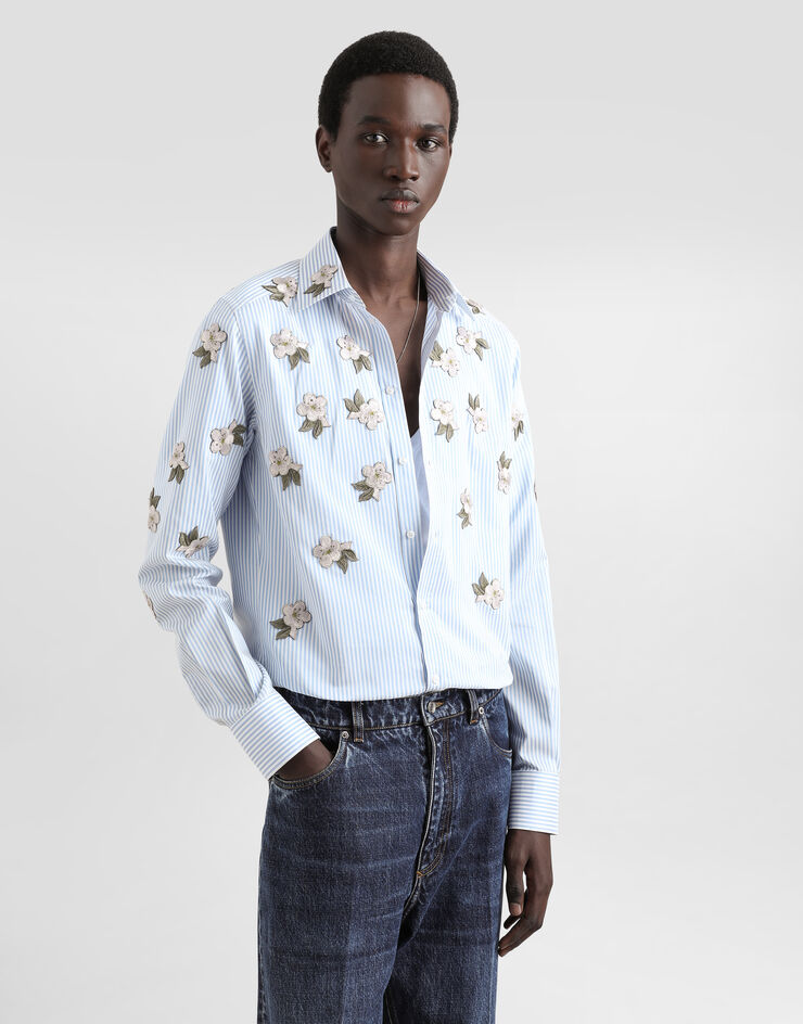 Dolce & Gabbana Camicia in seta e cotone con applicazioni floreali Multicolore G5MZ0ZFBTAK