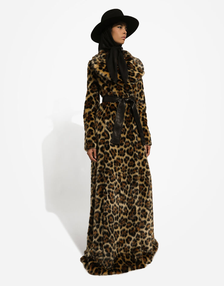 Dolce & Gabbana Abrigo largo de pelo sintético con estampado de leopardo Imprima F0E1KFFJSCU