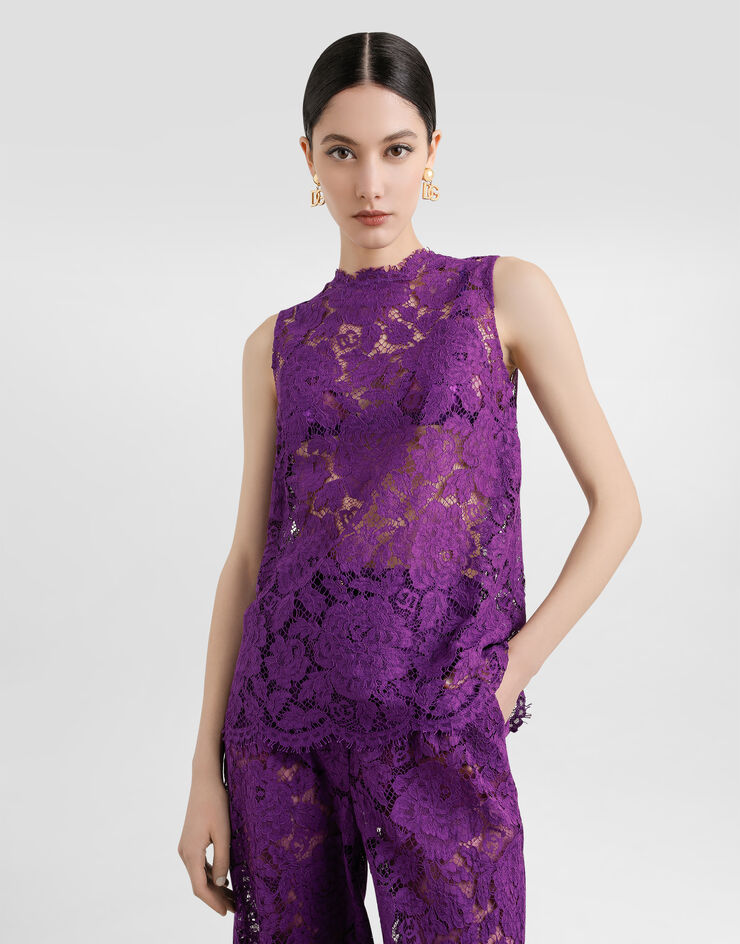 Dolce & Gabbana Top de encaje cordonetto floral Violeta F73G9THLM7L