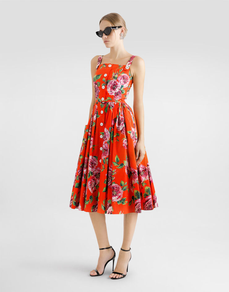 Dolce & Gabbana Cotton sundress with rose print Print F6ZT0THS5TI