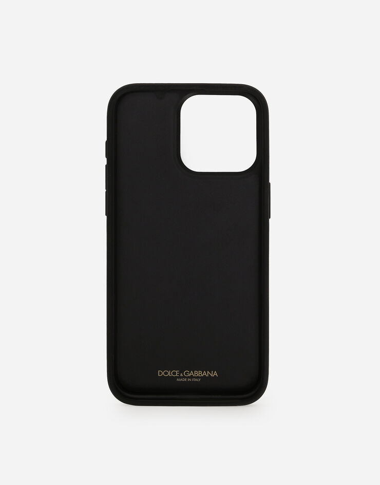 Dolce & Gabbana Coque pour iPhone 15 Pro Max en cuir de veau imprimé Dauphine Noir BP3314AG219