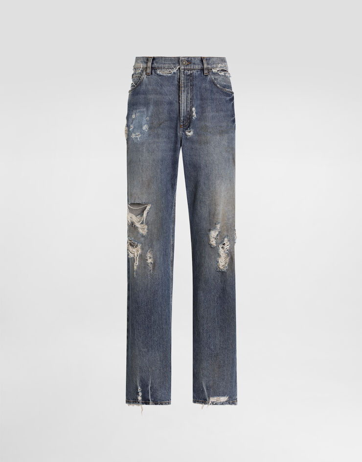 Dolce & Gabbana Oversize-Jeans aus Baumwolle mit Plakette Mehrfarbig GWVNXDG8MT7