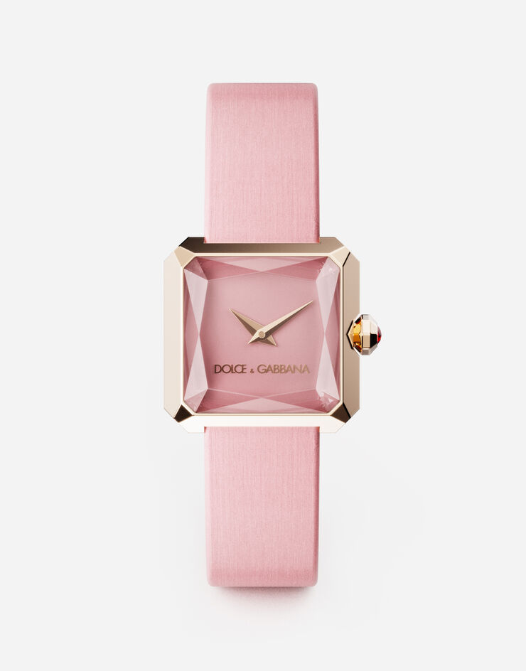 Dolce & Gabbana ساعة ذهبية بسوار حرير وردي WWFC2GXCKCT