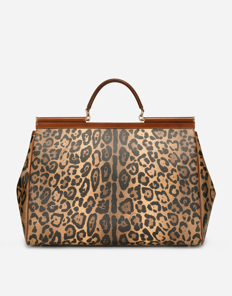Dolce & Gabbana Bolsa de viaje mediana en crespo estampado leopardo con placa con logotipo Multicolor BB4840AW384