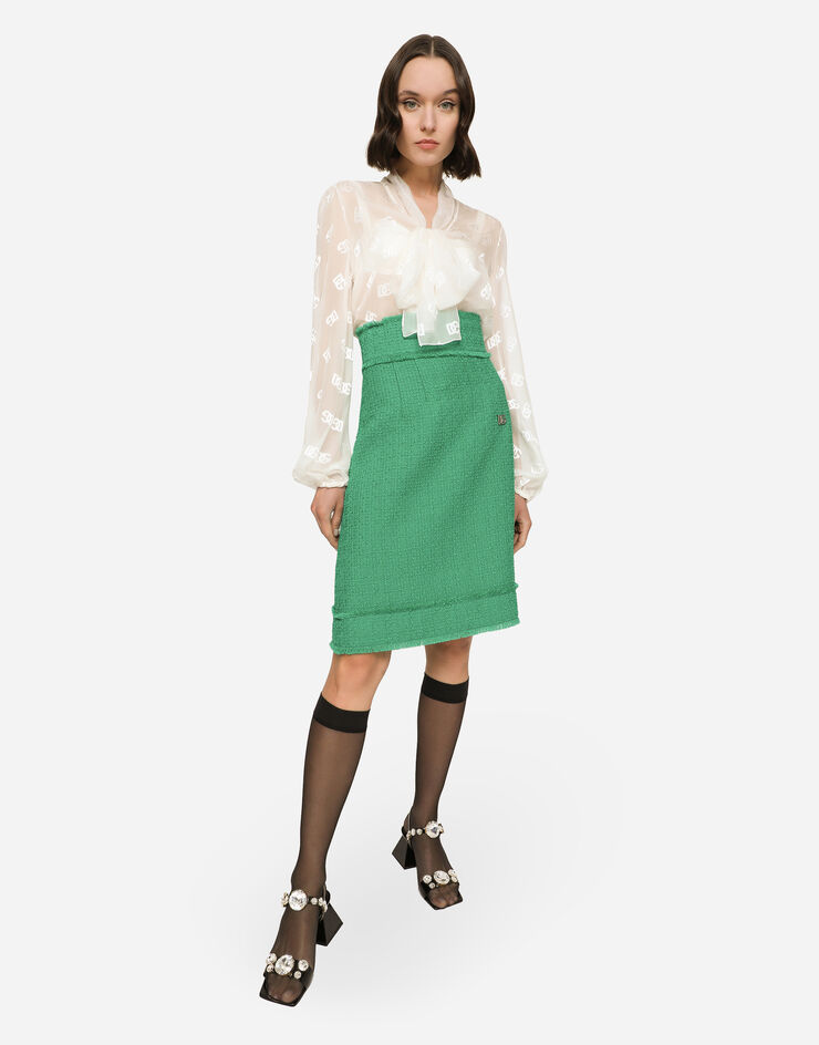Dolce & Gabbana Raschel tweed midi skirt Green F4CKXTFMMHN