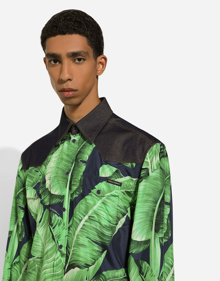 Dolce & Gabbana Silk and stretch denim shirt with banana tree print Print G5LI1DG8KD2