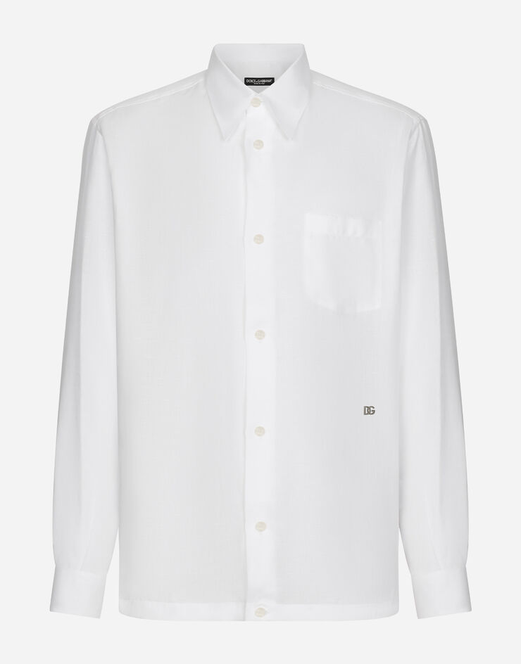 Dolce & Gabbana Camisa Hawaii de lino con DG Hardware Blanco G5KJ0TGG866